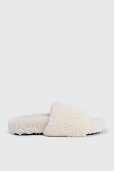 Ardene Curly Faux Fur Slippers in Off-White | Size