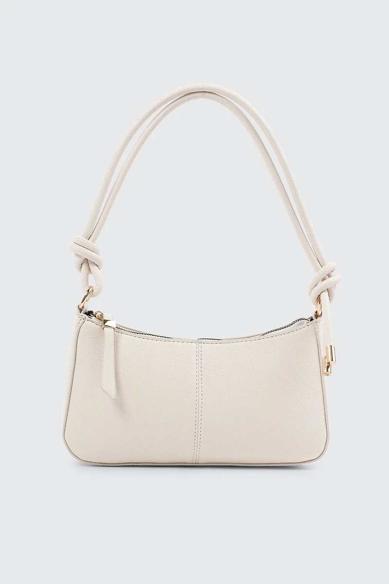 Ardene Knotted Handle Shoulder Bag with Crossbody Strap in Off-White | 100% Recycled Polyester/Faux Leather | Eco-Conscious