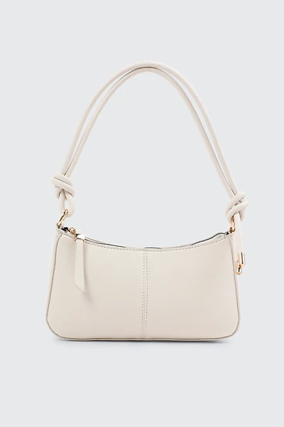 Ardene Knotted Handle Shoulder Bag with Crossbody Strap in Off-White | 100% Recycled Polyester/Faux Leather | Eco-Conscious