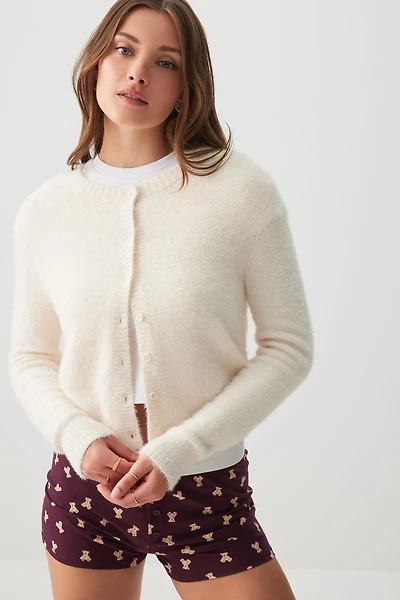 Ardene Fuzzy Knit Lounge Cardigan in Beige | Size | Polyester/Polyamide/Viscose