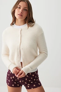 Ardene Fuzzy Knit Lounge Cardigan in Beige | Size | Polyester/Polyamide/Viscose