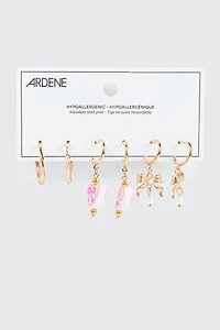 3 paires d'anneaux à détails de cœur et de boucle