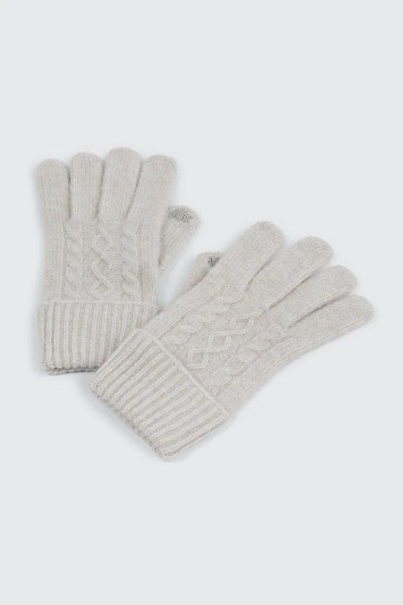 Ardene Cable Knit Touch Screen Gloves in Off-White | Polyester/Spandex