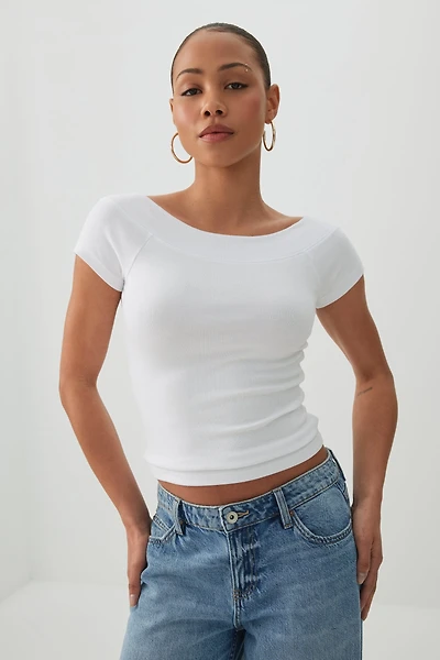 T-shirt court col bateau côtel