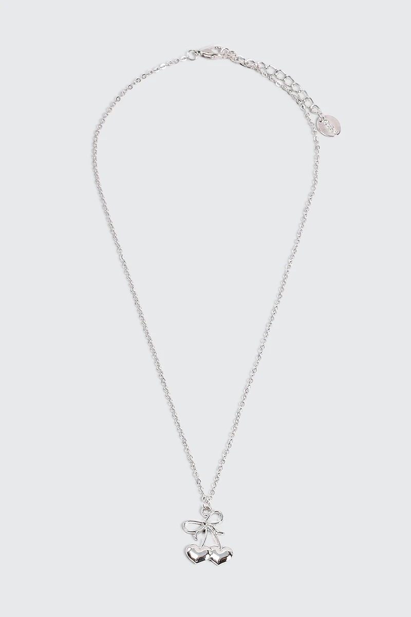Ardene Cherry Bow Necklace in Silver