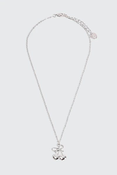 Ardene Cherry Bow Necklace in Silver