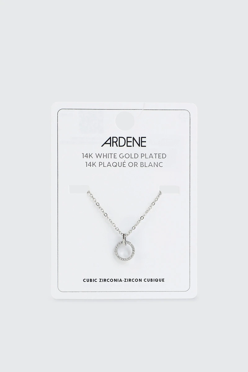 Collier à pendentif cercle plaqué or blanc 14K