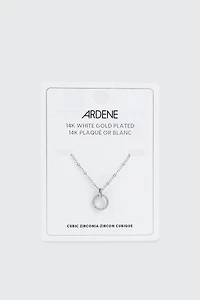 Collier à pendentif cercle plaqué or blanc 14K