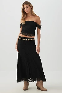 Ardene Lace Maxi Skirt in Black | Size | Polyester/Elastane/Polyamide