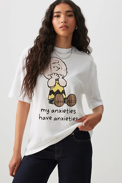 Ardene Oversized Charlie Brown T-Shirt in White | Size | 100% Cotton