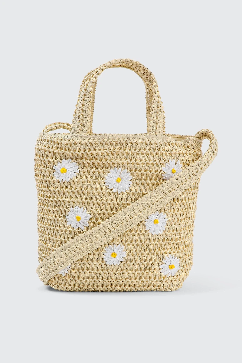 Ardene Daisy Straw Tote Bag in Beige | 100% Recycled Polyester | Eco-Conscious