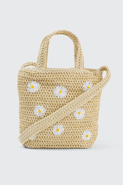 Ardene Daisy Straw Tote Bag in Beige | 100% Recycled Polyester | Eco-Conscious