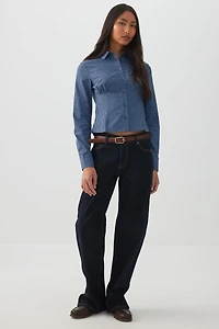 Ardene The Era Mid Rise Straight Jean in Dark Blue | Size | Cotton/Elastane
