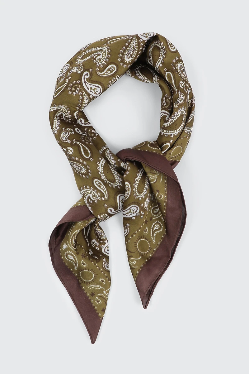 Ardene Paisley Square Satin Scarf in Khaki | Polyester