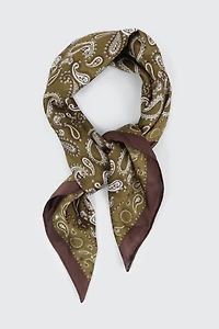 Ardene Paisley Square Satin Scarf in Khaki | Polyester