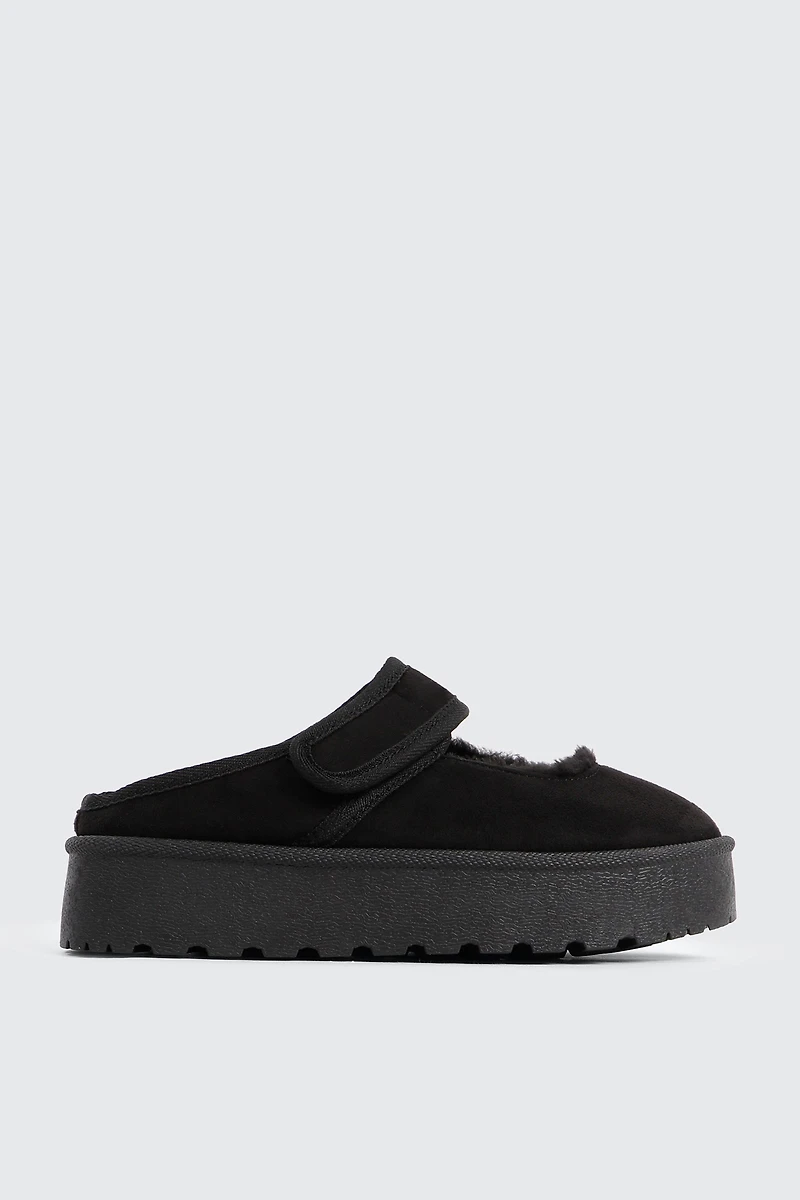 Ardene Faux Sheepskin Mary Janes in Black | Size | Faux Suede