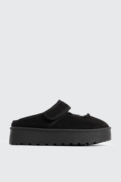 Ardene Faux Sheepskin Mary Janes in Black | Size | Faux Suede