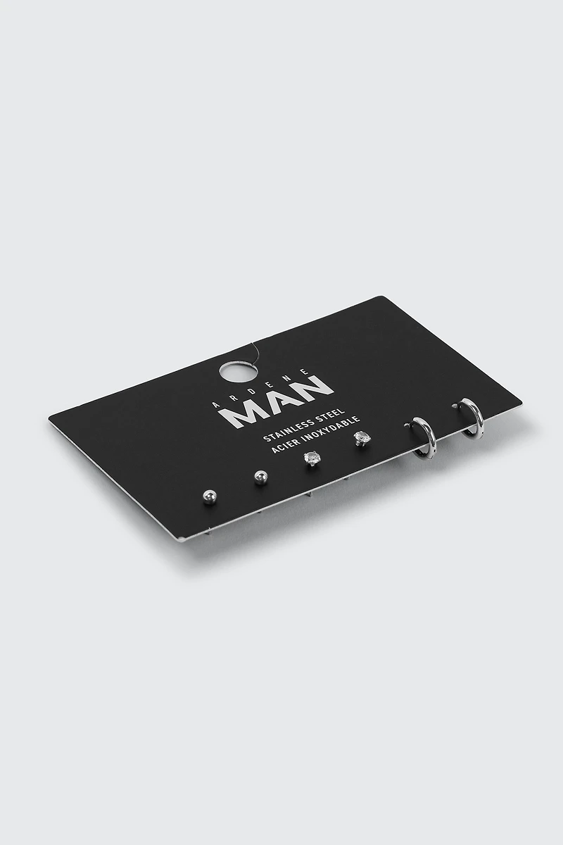 3 paires de boucles d'oreilles en acier inoxydable