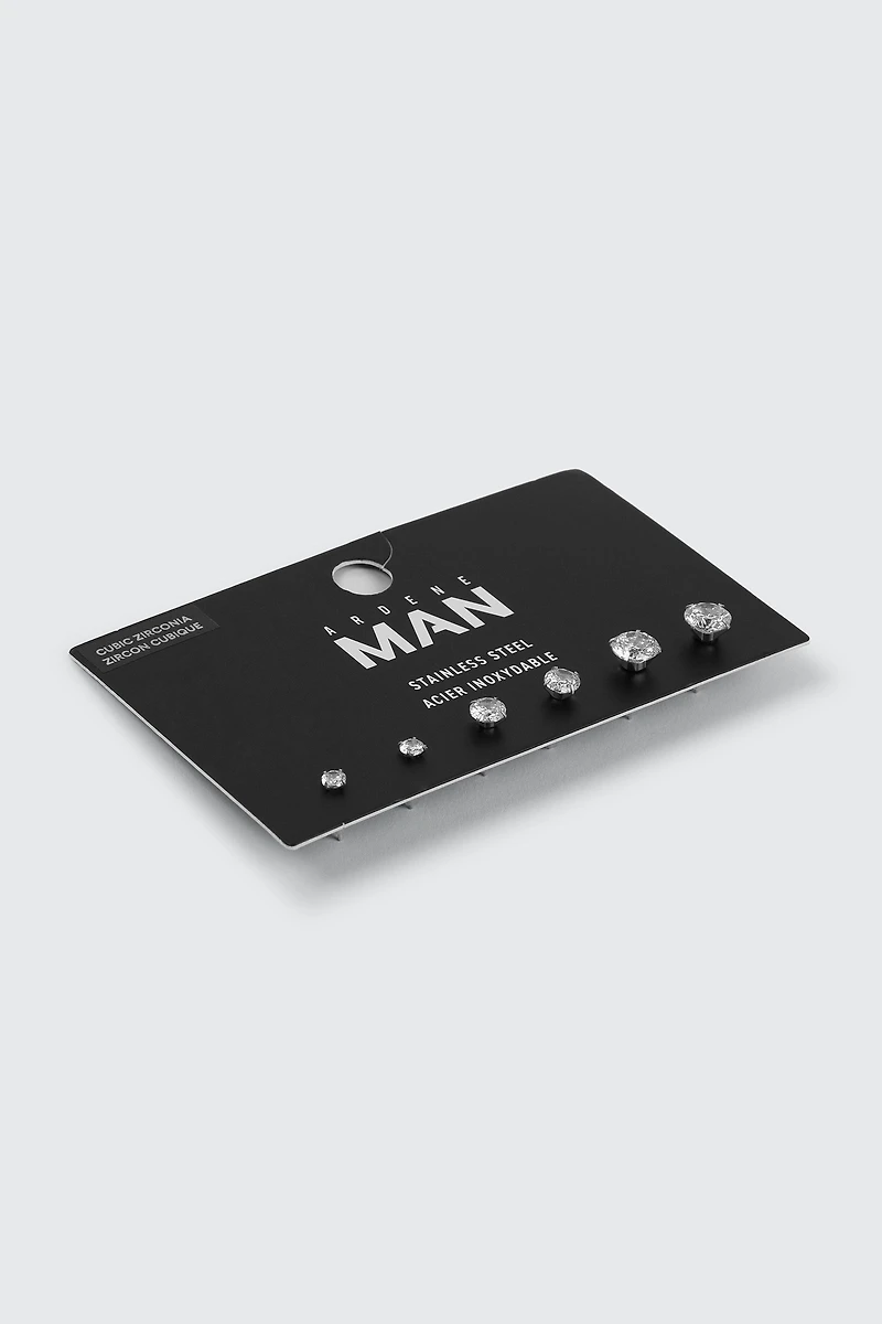 3 paires de clous d'oreilles à zircon cubique rond