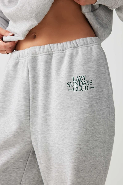 Ardene Lazy Sundays Club Sweatpants in Light Grey | Size | Polyester/Cotton | Fleece-Lined | Eco-Conscious