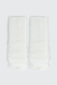 Ardene Lettuce Hem Leg Warmers in White | Polyester/Polyamide