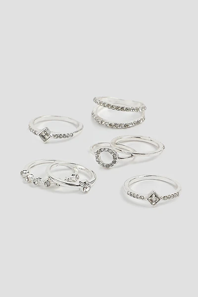 Ardene 7-Pack of Gemstone Rings in Silver | Size