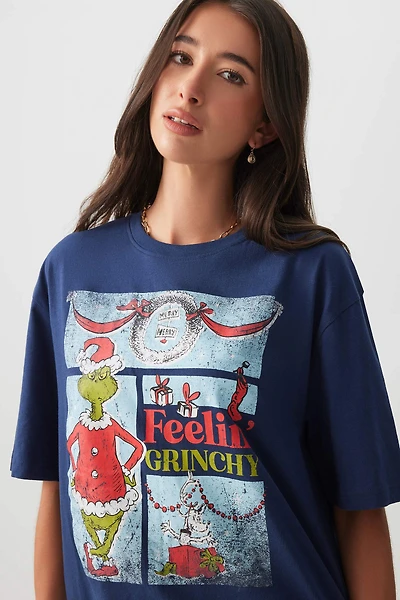 Ardene Oversized The Grinch T-Shirt in Dark | Size | 100% Cotton