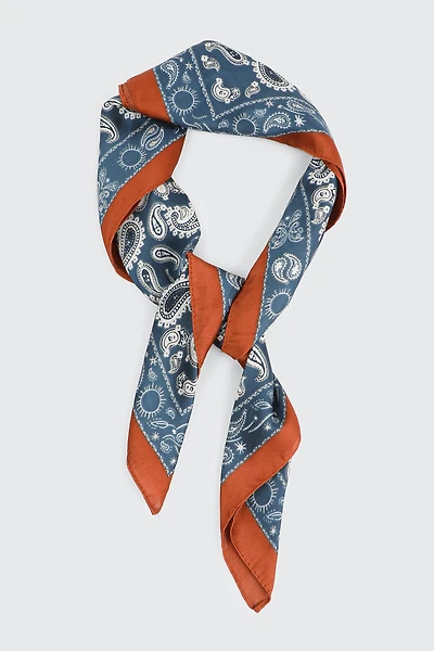 Ardene Paisley Square Satin Scarf in Medium Blue | Polyester