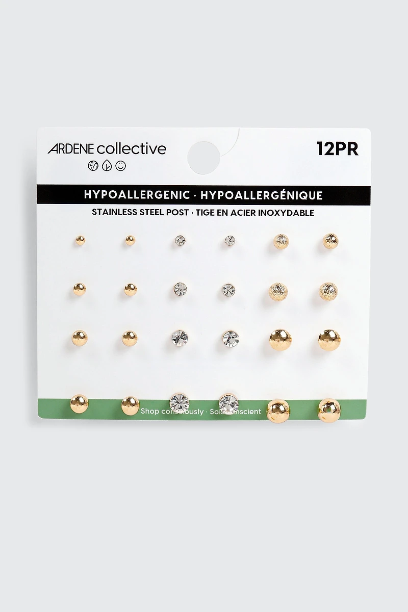 12 paires de clous d'oreilles assortis
