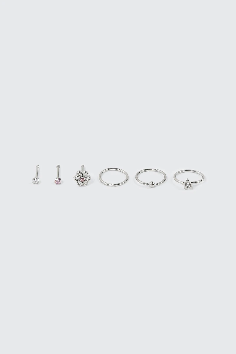 Ardene 6-Pack Flower Nose Piercings in Silver