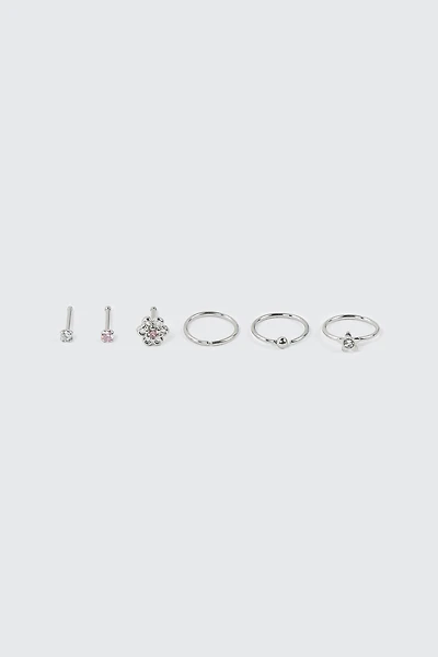 Ardene 6-Pack Flower Nose Piercings in Silver