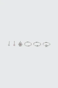 Ardene 6-Pack Flower Nose Piercings in Silver