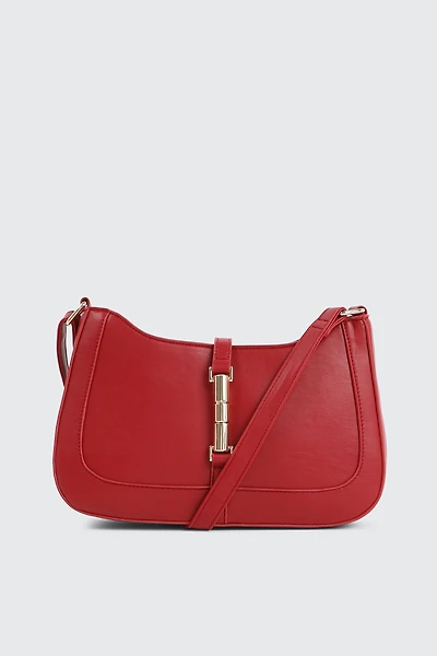 Ardene Baguette Bag with Gold Toned Lock Clasp in | Faux Leather/Polyester