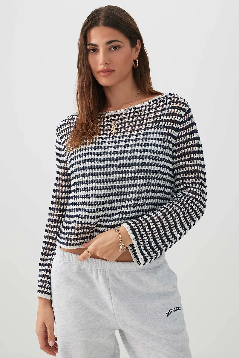 Chandail à col bateau rayé