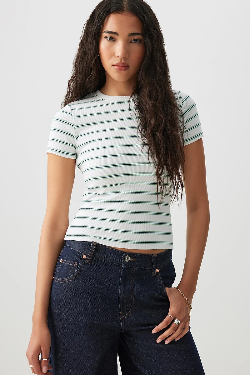 Ardene Short Fitted Crew Neck T-Shirt in White | Size | Cotton/Elastane