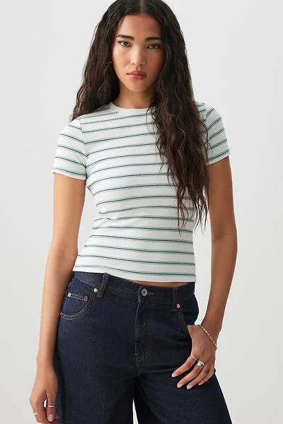 Ardene Short Fitted Crew Neck T-Shirt in White | Size | Cotton/Elastane