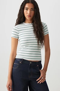 Ardene Short Fitted Crew Neck T-Shirt in White | Size | Cotton/Elastane