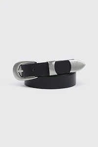 Ardene Woven Oval Buckle Belt in Black | Size Small | Faux Leather