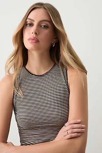 Ardene Basic Crop Picot Trim High Neck Tank Top in Beige | Size | Polyester/Elastane