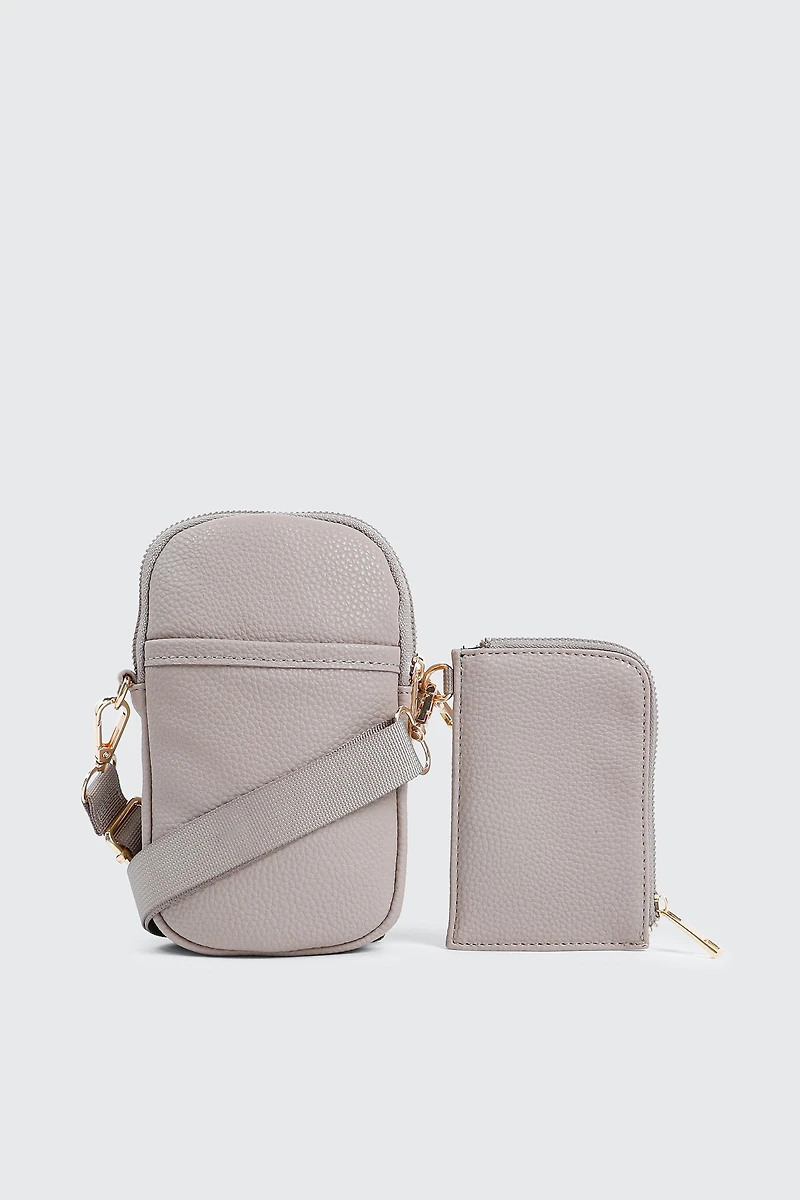 Ardene Phone Bag with Coin Purse in Beige | 100% Recycled Polyester/Faux Leather | Eco-Conscious