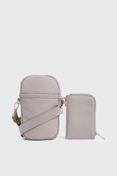 Ardene Phone Bag with Coin Purse in Beige | 100% Recycled Polyester/Faux Leather | Eco-Conscious