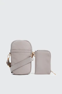 Ardene Phone Bag with Coin Purse in Beige | 100% Recycled Polyester/Faux Leather | Eco-Conscious