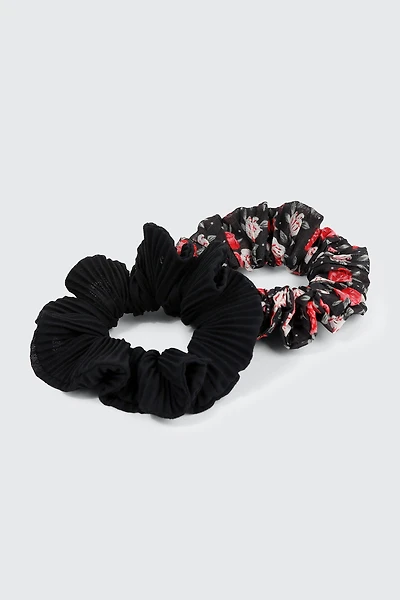 Ardene 2-Pack Floral & Solid Scrunchies | Polyester