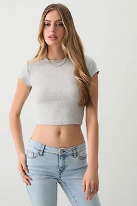 Ardene Basic Ultra Crop Crew Neck T-Shirt in Light Grey | Size | Cotton/Elastane | Eco-Conscious