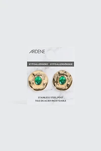 Boucles d'oreilles métal fondu à pierre verte
