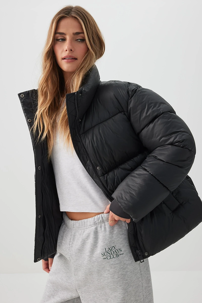 Ardene Super Light Oversized Puffer Jacket in Dark Grey | Size | Polyester/Nylon