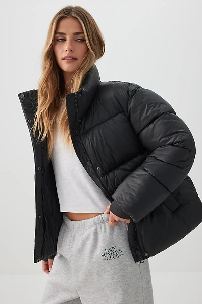 Ardene Super Light Oversized Puffer Jacket in Dark Grey | Size | Polyester/Nylon