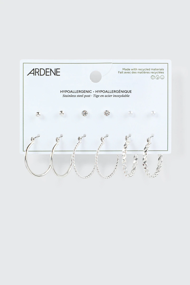 6 paires d'anneaux torsadés et clous d'oreilles