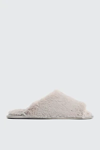Ardene Faux Fur Slippers in Light Grey | Size
