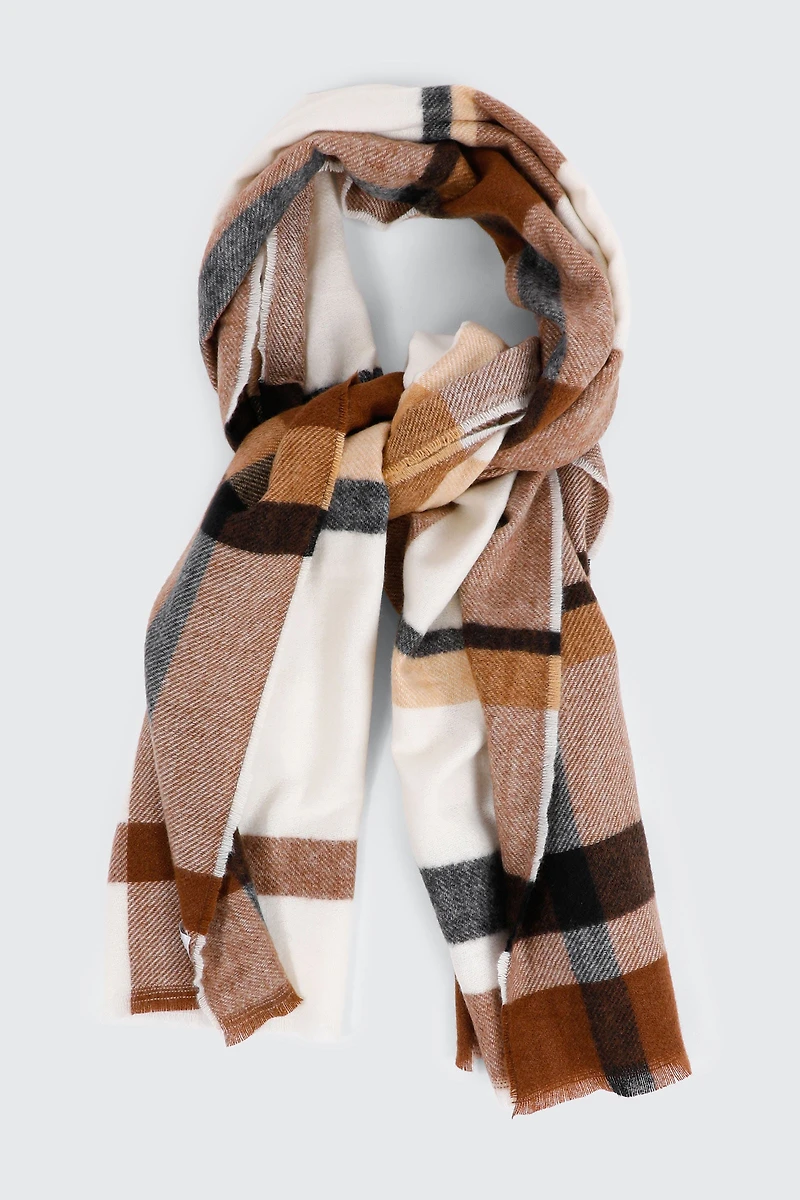 Ardene Rectangular Plaid Scarf in Brown | Polyester